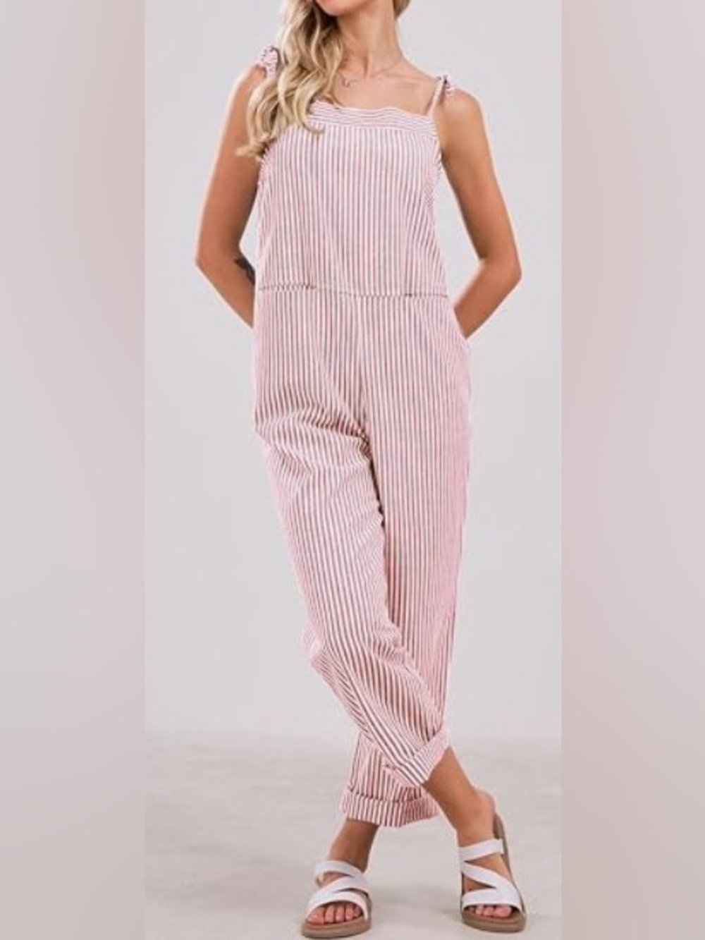 Striped Red Linen Jumpsuit
